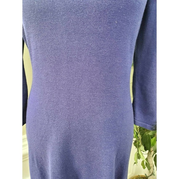 Nine West Women's Solid Blue Cotton Round Neck Long Sleeve Knee Length Dress M - Picture 3 of 11